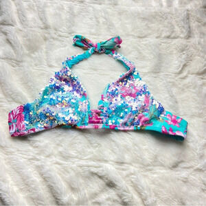 NWOT Miss Bikini sequin floral bikini top 12899